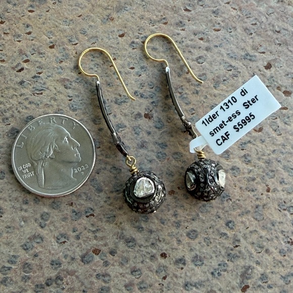 Elegant 14kt. Yellow Gold & Sterling Silver Diamond Dangle Earrings - Picture 11 of 12